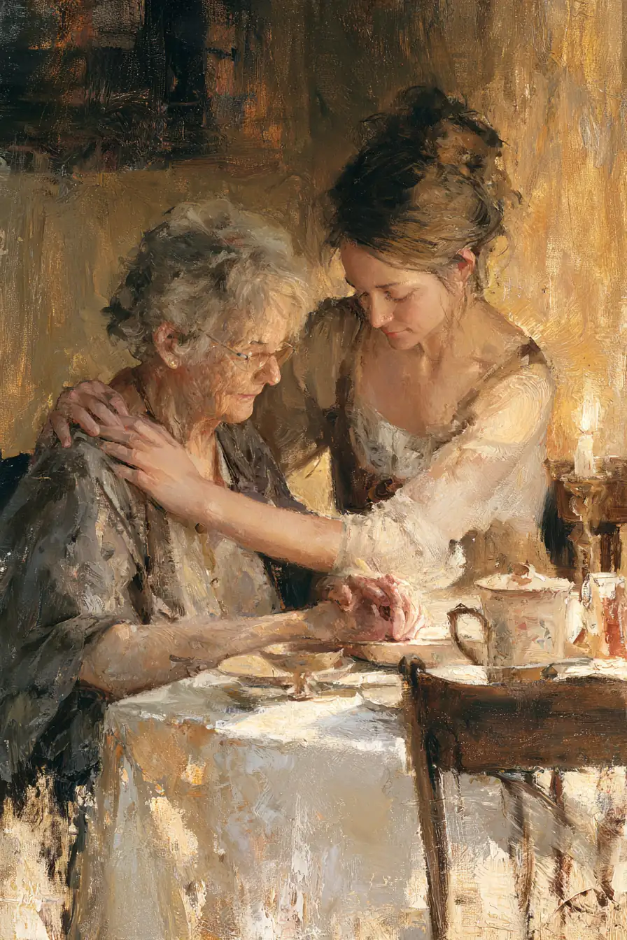A comforting hand placed gently on a grieving family member's shoulder