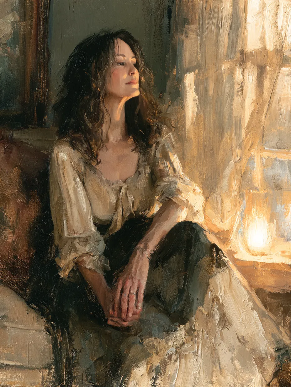 Woman sitting quietly with paperwork in soft window light before a Sunbit Application funeral loan request